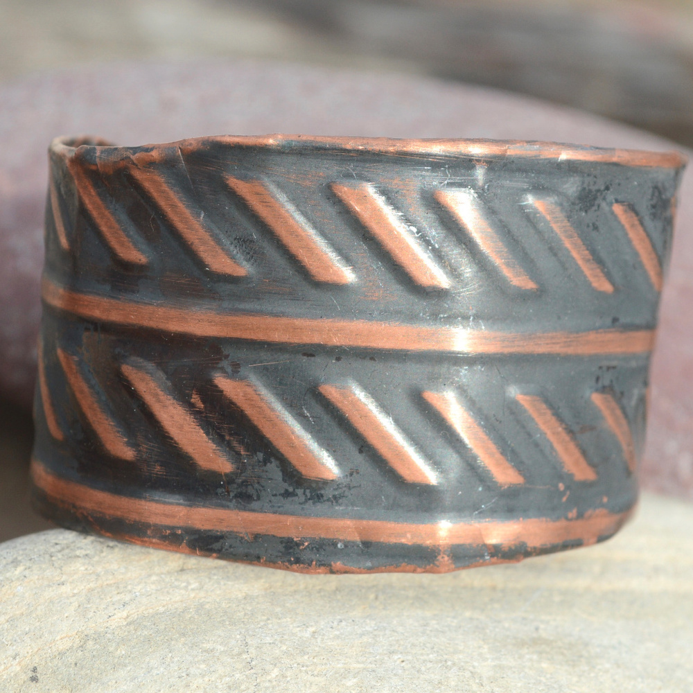 Industrial Pure Copper Cuff Bracelet Wide Bracelet Boho Minimalist Contemporary - Picture 2 of 14